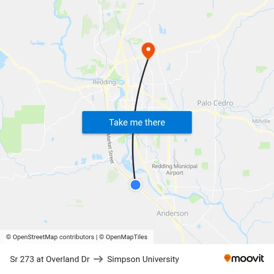 Sr 273 at Overland Dr to Simpson University map
