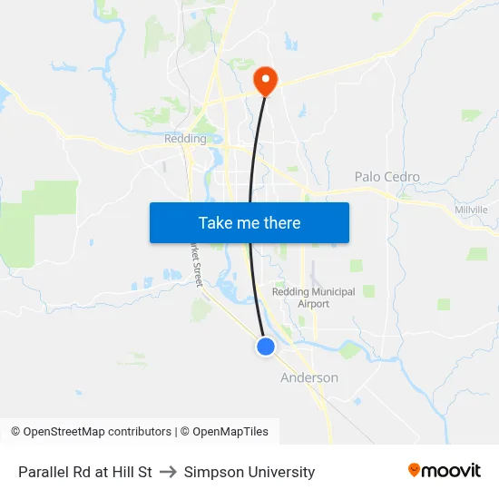 Parallel Rd at Hill St to Simpson University map