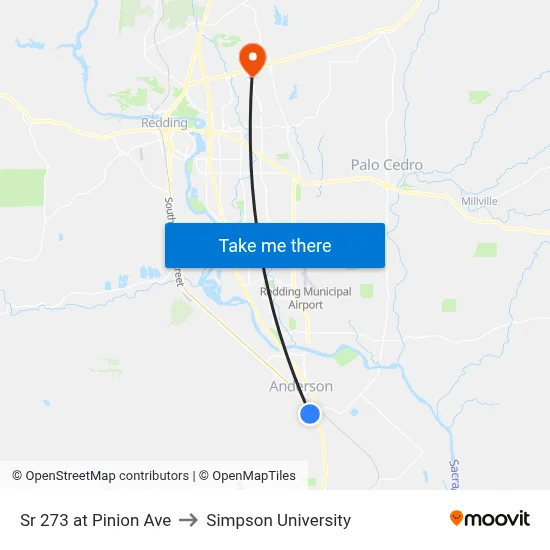 Sr 273 at Pinion Ave to Simpson University map