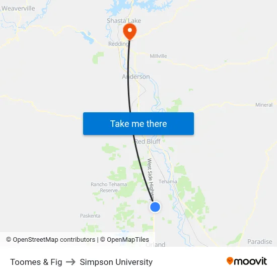 Toomes & Fig to Simpson University map