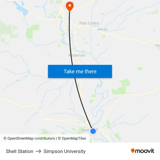 Shell Station to Simpson University map