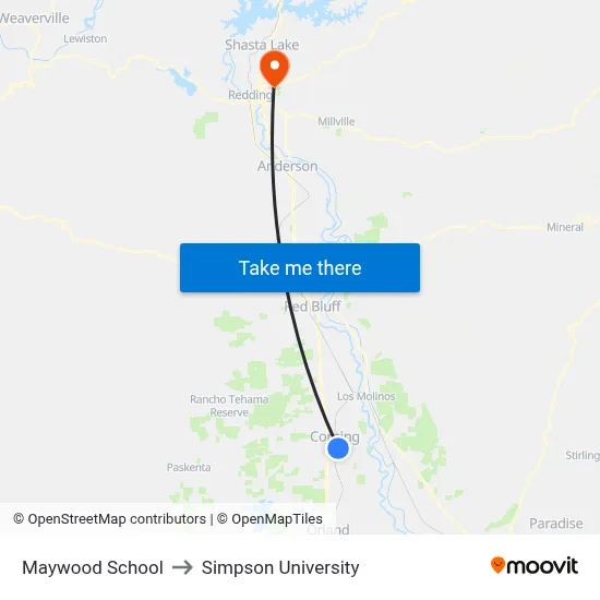 Maywood School to Simpson University map