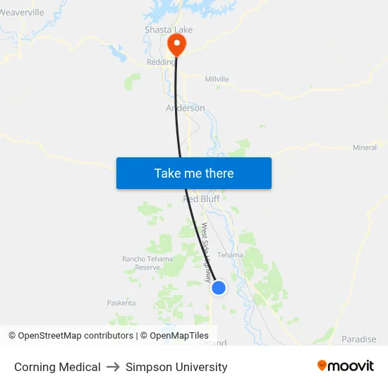 Corning Medical to Simpson University map