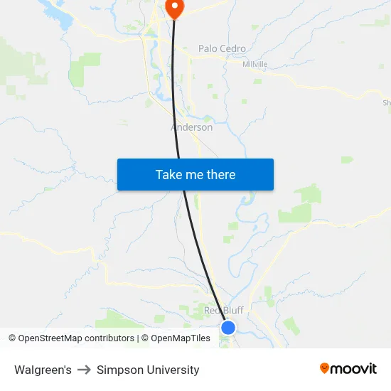 Walgreen's to Simpson University map