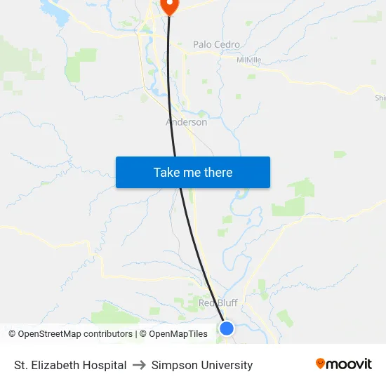 St. Elizabeth Hospital to Simpson University map