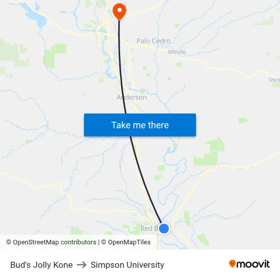 Bud's Jolly Kone to Simpson University map