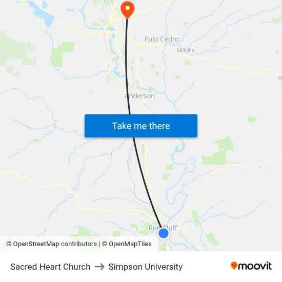 Sacred Heart Church to Simpson University map
