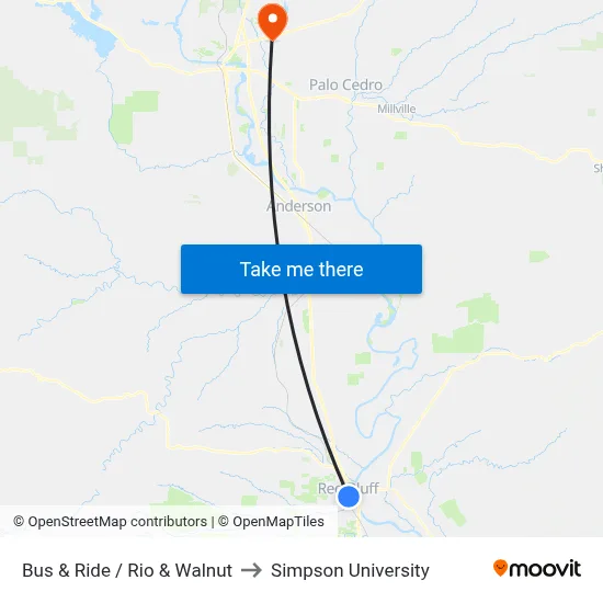 Bus & Ride / Rio & Walnut to Simpson University map