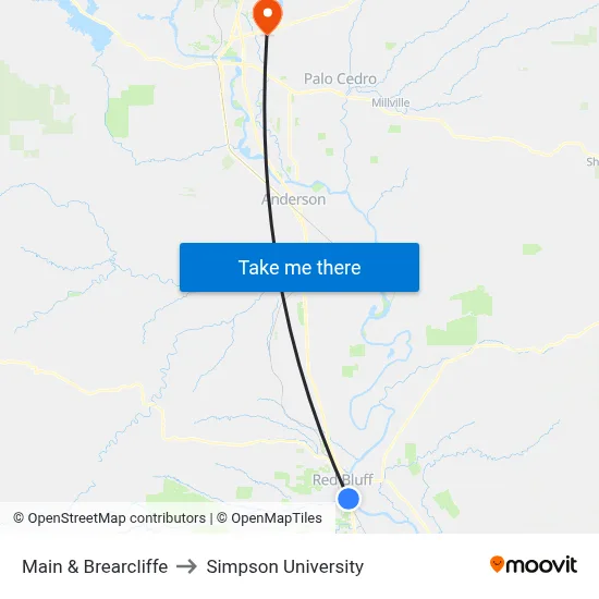 Main & Brearcliffe to Simpson University map