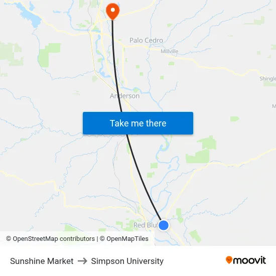 Sunshine Market to Simpson University map