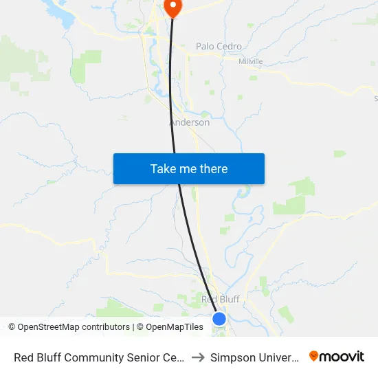 Red Bluff Community Senior Center to Simpson University map