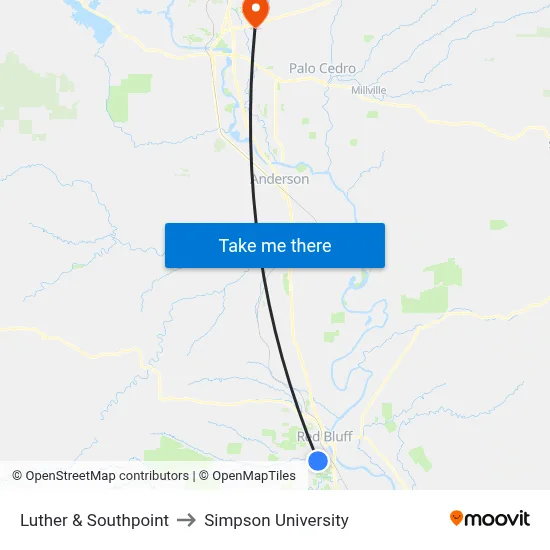Luther & Southpoint to Simpson University map
