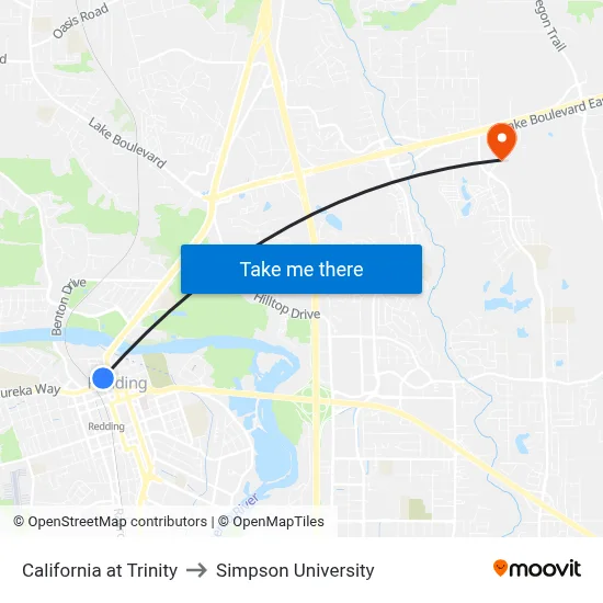 California at Trinity to Simpson University map