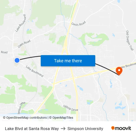 Lake Blvd at Santa Rosa Way to Simpson University map