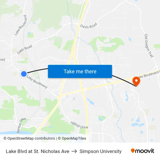 Lake Blvd at St. Nicholas Ave to Simpson University map