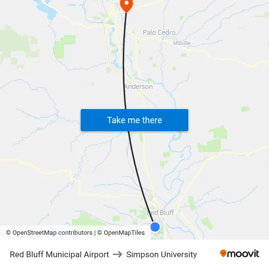 Red Bluff Municipal Airport to Simpson University map