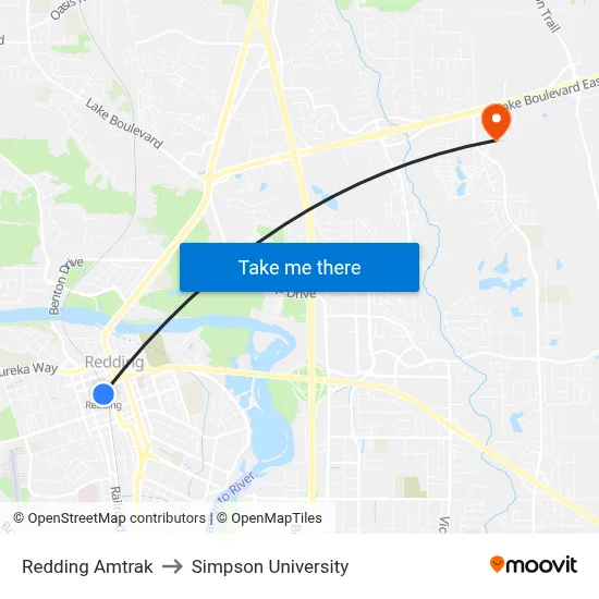 Redding Amtrak to Simpson University map