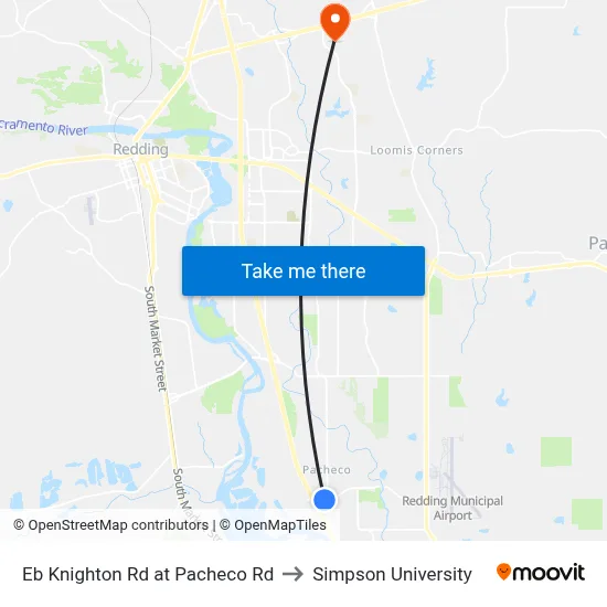 Eb Knighton Rd at Pacheco Rd to Simpson University map