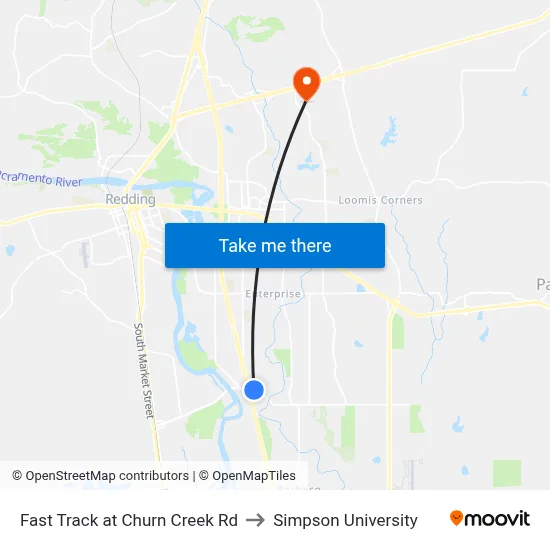 Fast Track at Churn Creek Rd to Simpson University map
