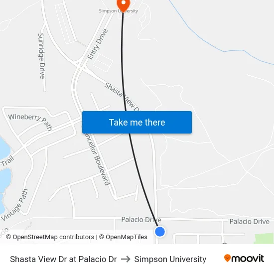 Shasta View Dr at Palacio Dr to Simpson University map