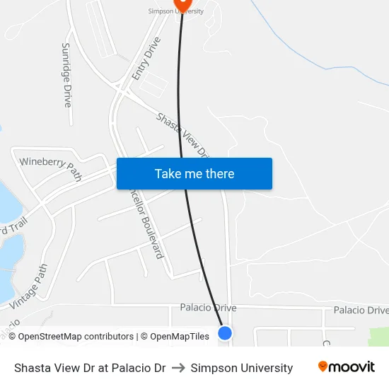 Shasta View Dr at Palacio Dr to Simpson University map
