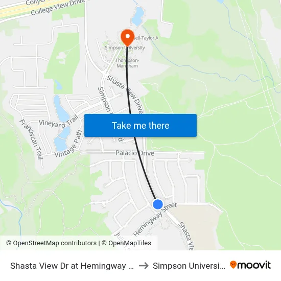 Shasta View Dr at Hemingway St to Simpson University map