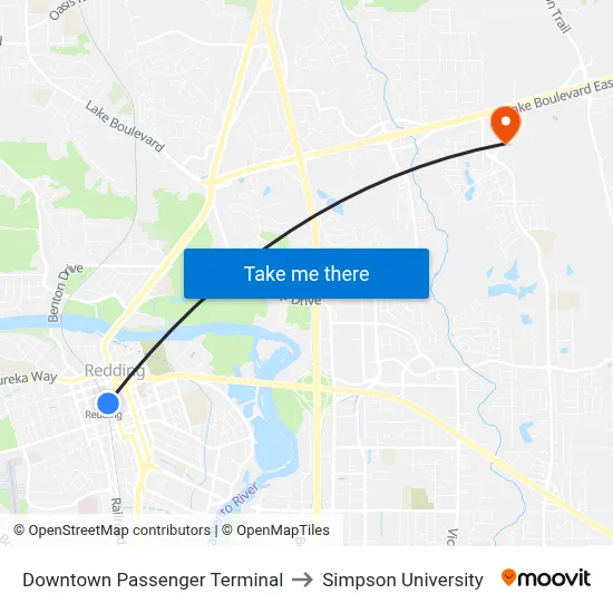 Downtown Passenger Terminal to Simpson University map