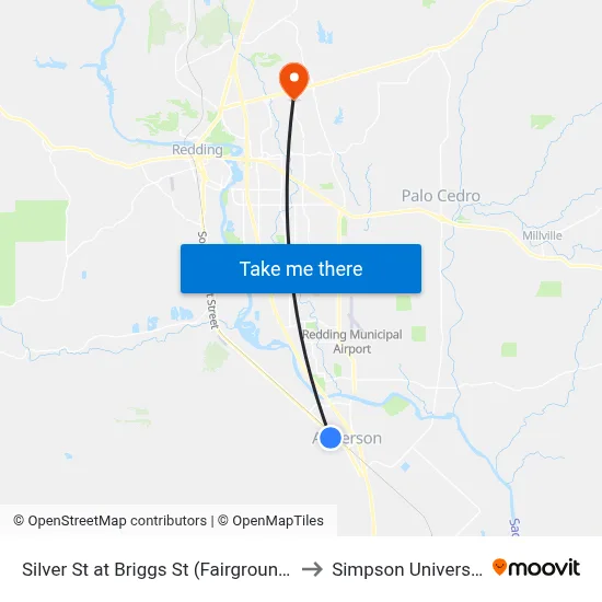 Silver St at Briggs St (Fairgrounds) to Simpson University map