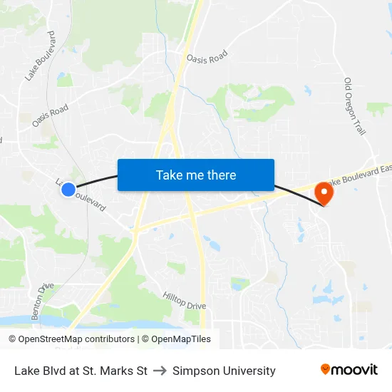 Lake Blvd at St. Marks St to Simpson University map