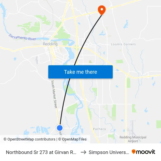 Northbound Sr 273 at Girvan Road to Simpson University map