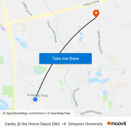 Canby @ the Home Depot (Nb) to Simpson University map