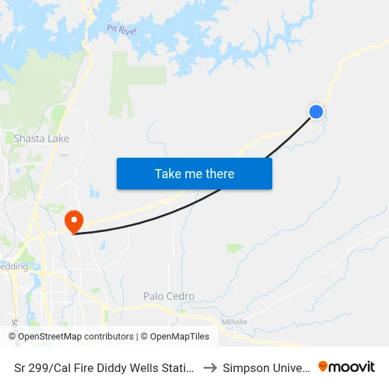 Sr 299/Cal Fire Diddy Wells Station #74 to Simpson University map