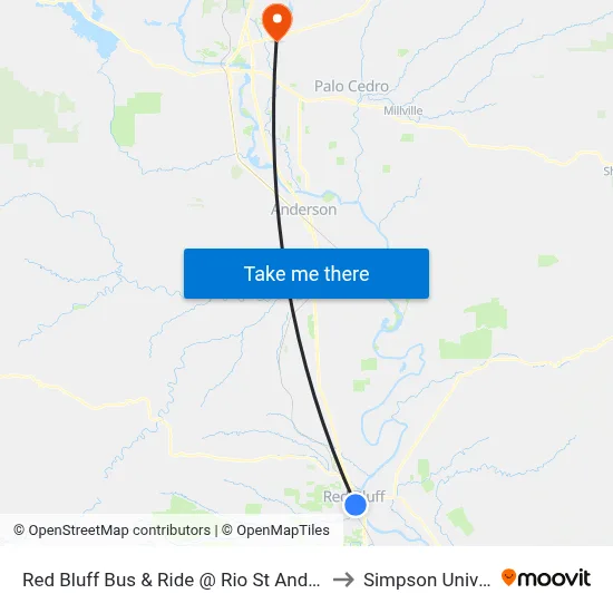 Red Bluff Bus & Ride @ Rio St And Walnut St. to Simpson University map