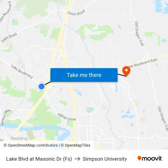 Lake Blvd at Masonic Dr (Fs) to Simpson University map