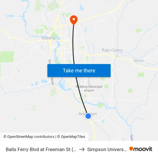 Balls Ferry Blvd at Freeman St (Fs) to Simpson University map