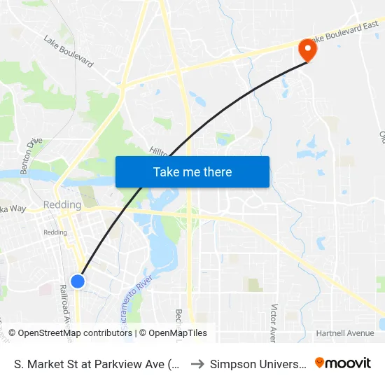 S. Market St at Parkview Ave (Fs) to Simpson University map