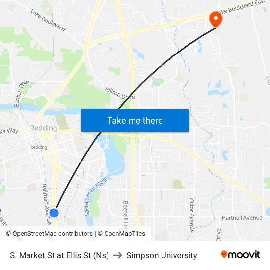 S. Market St at Ellis St (Ns) to Simpson University map