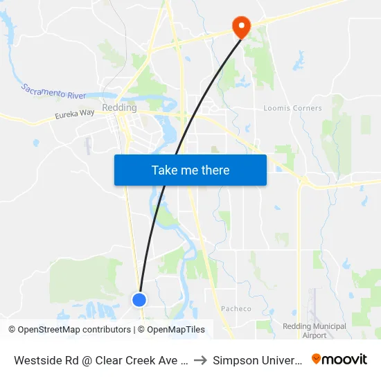 Westside Rd @ Clear Creek Ave (Fs) to Simpson University map