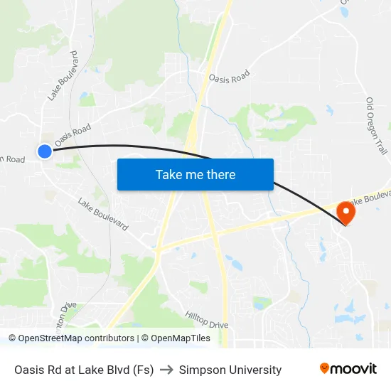 Oasis Rd at Lake Blvd (Fs) to Simpson University map