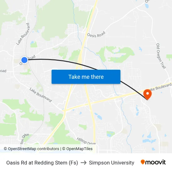 Oasis Rd at Redding Stem (Fs) to Simpson University map