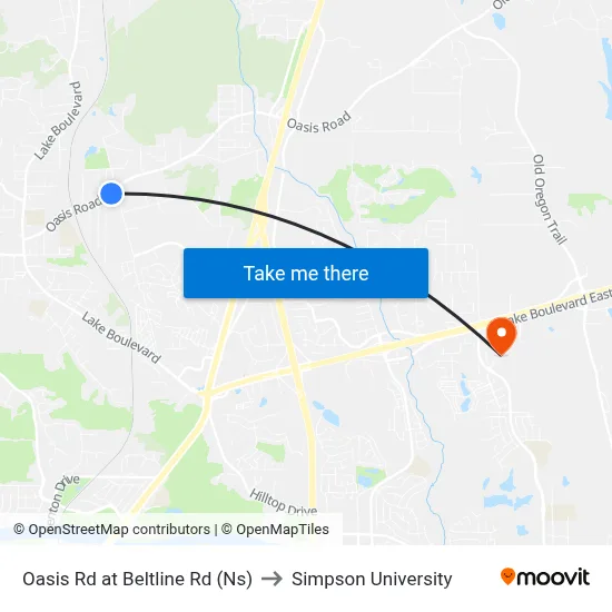 Oasis Rd at Beltline Rd (Ns) to Simpson University map