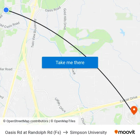 Oasis Rd at Randolph Rd (Fs) to Simpson University map