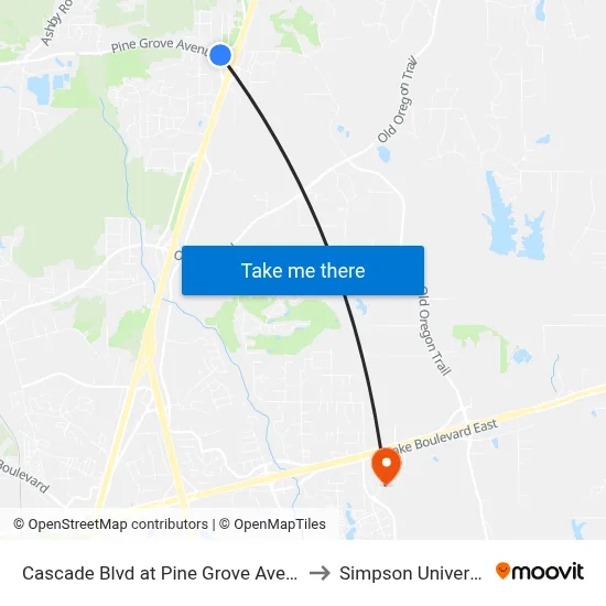Cascade Blvd at Pine Grove Ave (Fs) to Simpson University map