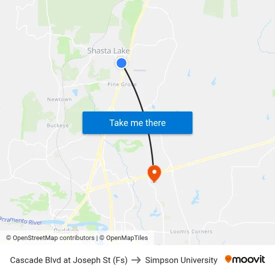 Cascade Blvd at Joseph St (Fs) to Simpson University map