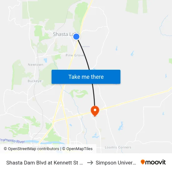 Shasta Dam Blvd at Kennett St (Ns) to Simpson University map