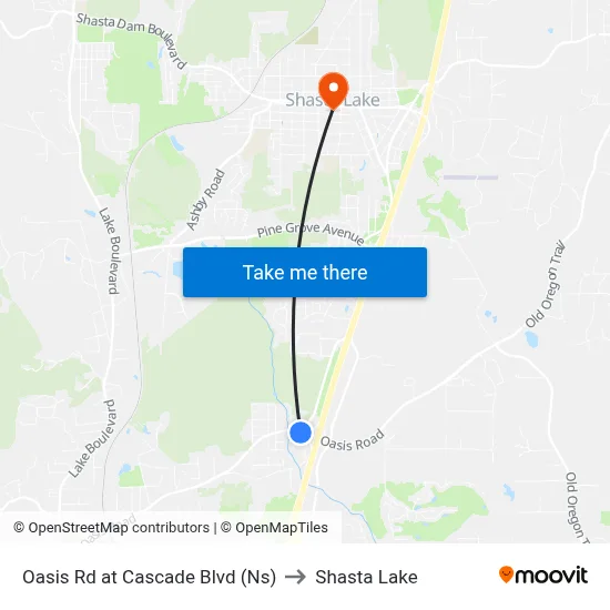 Oasis Rd at Cascade Blvd (Ns) to Shasta Lake map