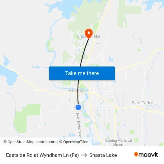 Eastside Rd at Wyndham Ln (Fs) to Shasta Lake map