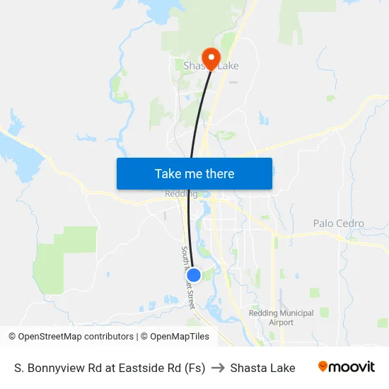 S. Bonnyview Rd at Eastside Rd (Fs) to Shasta Lake map