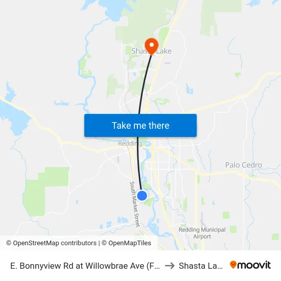 E. Bonnyview Rd at Willowbrae Ave (Fs) to Shasta Lake map