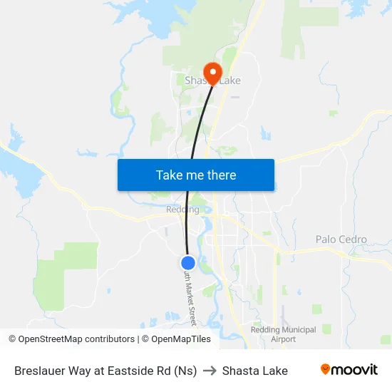 Breslauer Way at Eastside Rd (Ns) to Shasta Lake map